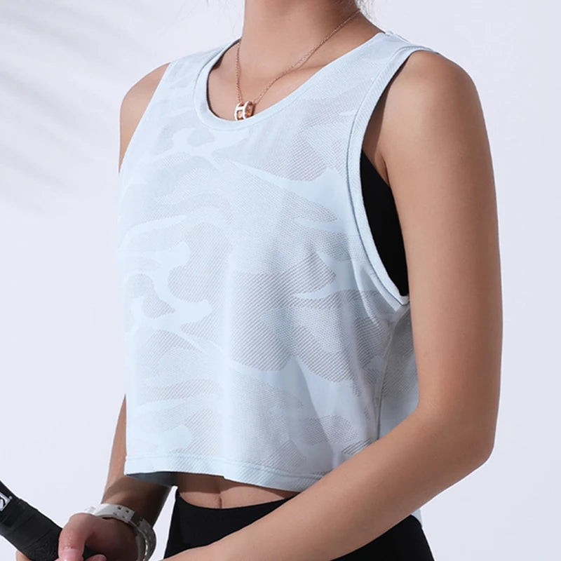 Vest Fitness Crop Top Sleeveless Mesh Yoga