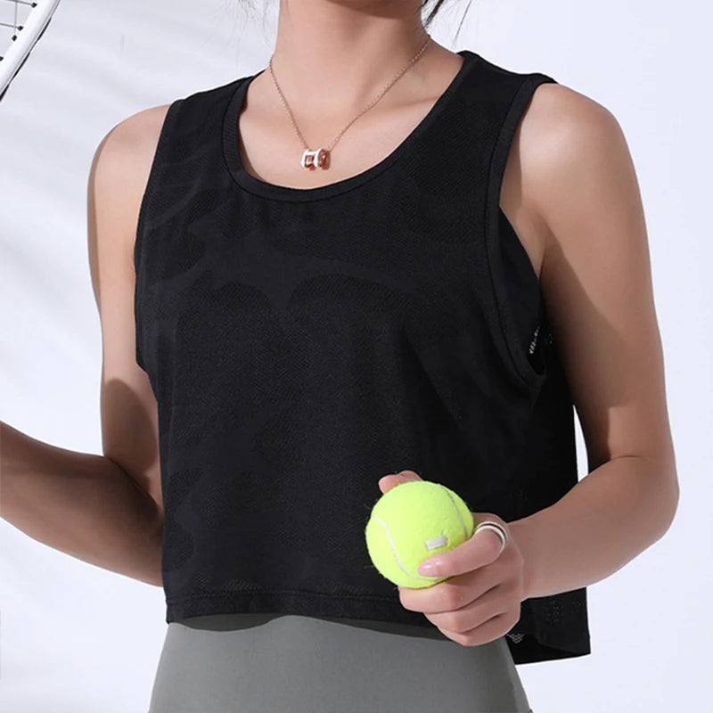 Vest Fitness Crop Top Sleeveless Mesh Yoga