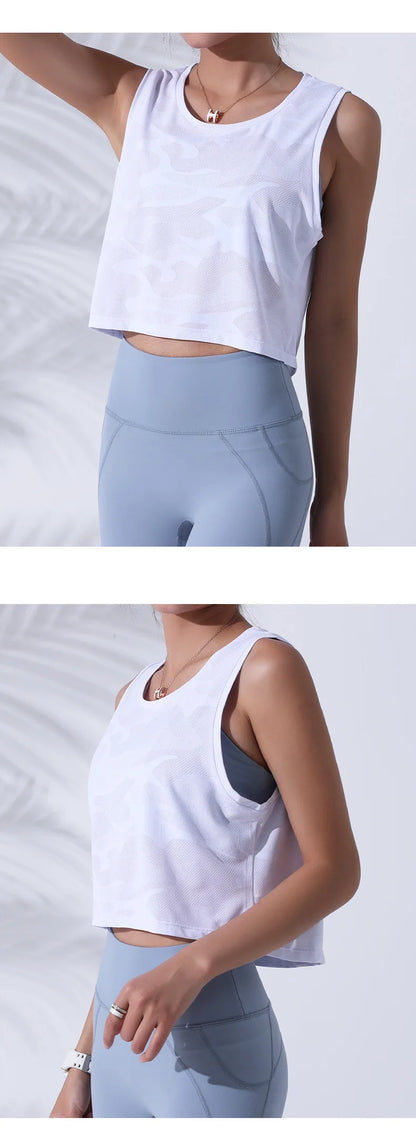 Vest Fitness Crop Top Sleeveless Mesh Yoga