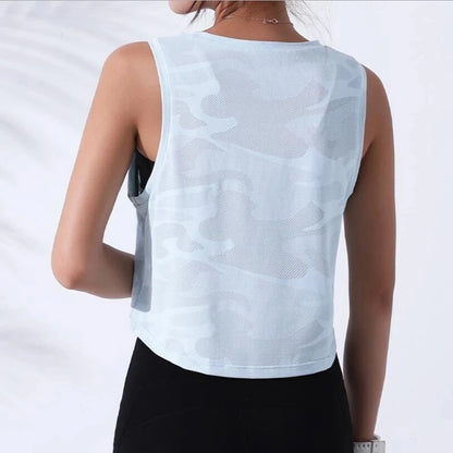 Vest Fitness Crop Top Sleeveless Mesh Yoga