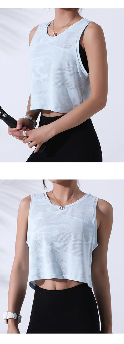 Vest Fitness Crop Top Sleeveless Mesh Yoga