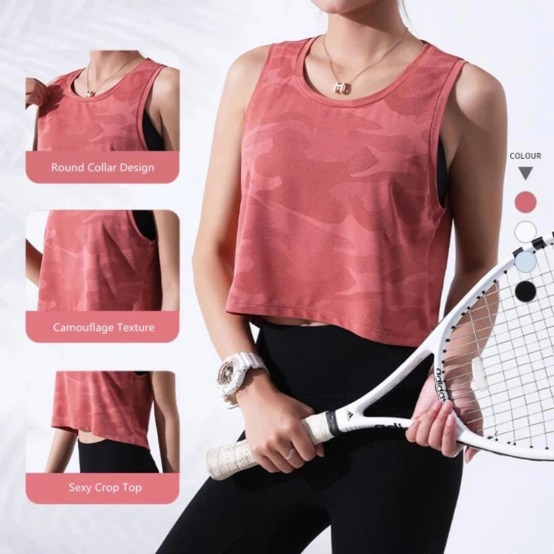 Vest Fitness Crop Top Sleeveless Mesh Yoga