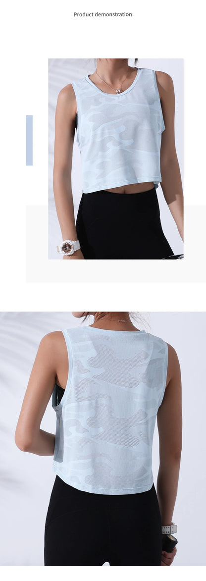 Vest Fitness Crop Top Sleeveless Mesh Yoga