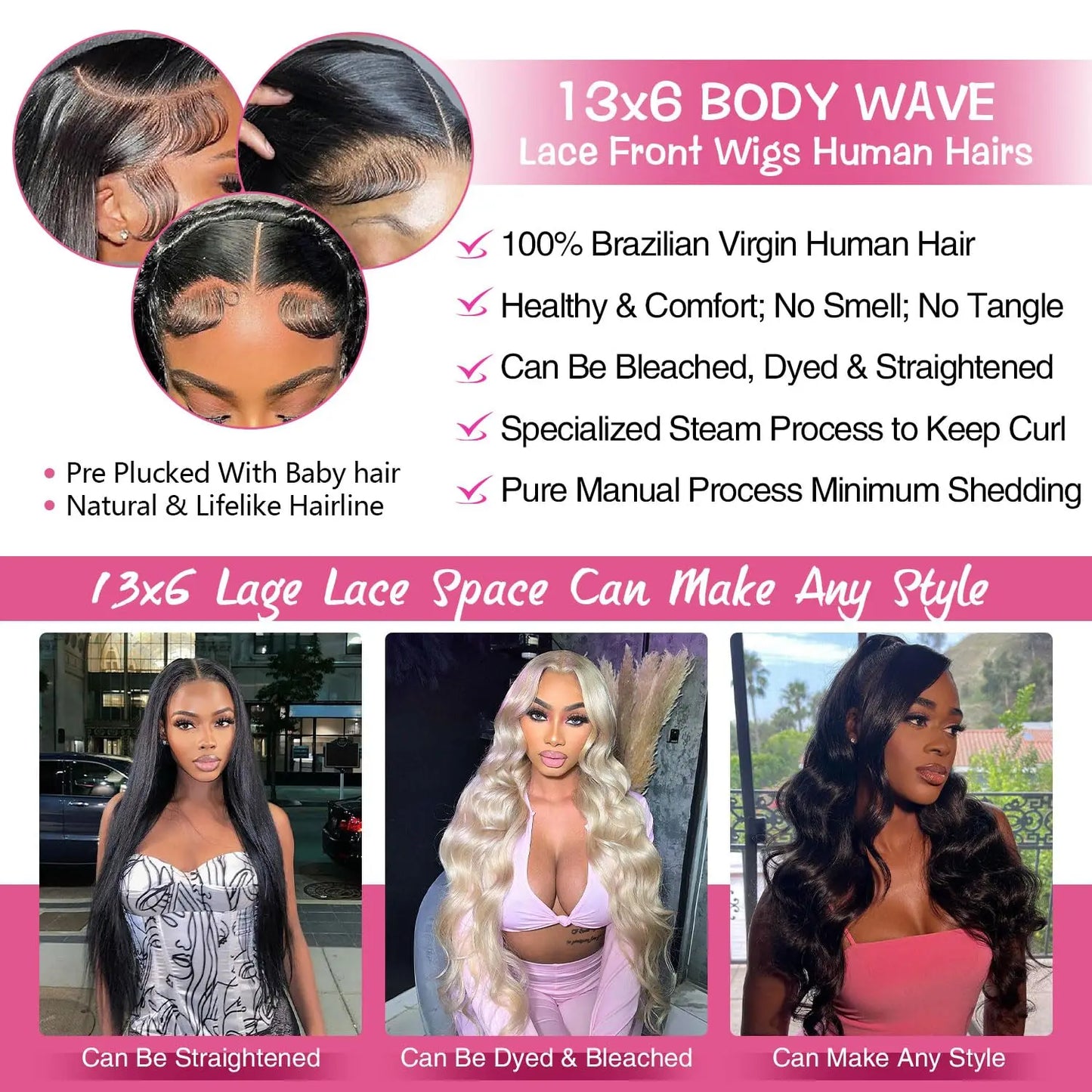 46 Inch Body Wave Human Hair Wigs