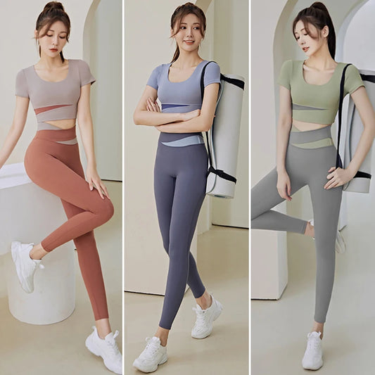 Women 2 Pcs Gym Set Sports Crop Top